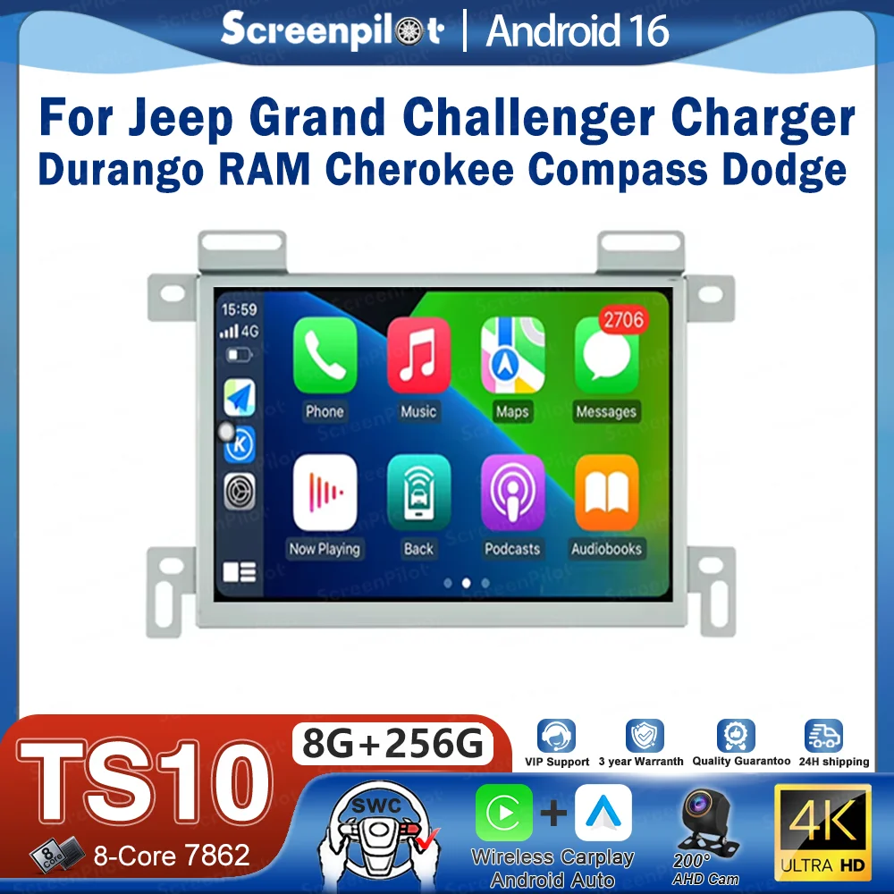 Radio para Auto Android 16 para Jeep Grand Challenger Charger Durango RAM Cherokee Compass Dodge, Reproductor Multimedia, Video, GPS, DVD