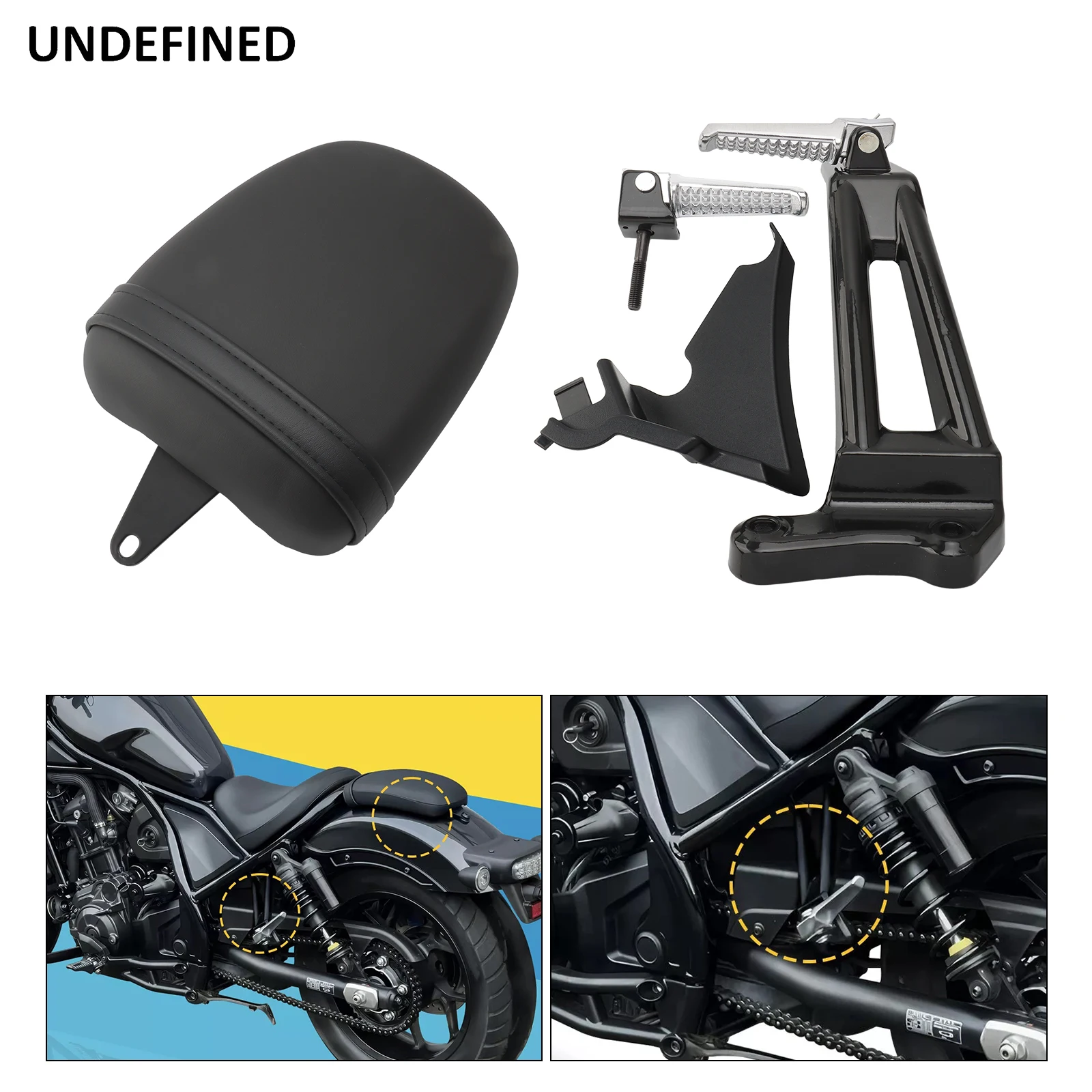 

Motorcycle Rear Passenger Footpegs Footrests Bracket Set & Pillion Seat Pad Cushion For Honda Rebel CMX1100 CMX 1100 2021-2024