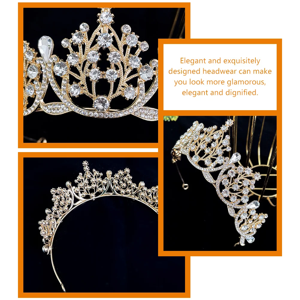

Rhinestone Crown Headpiece Wedding Accessories Bride Tiara Bachelorette Gifts Bridal Hair Decor Acrylic Shiny Elegant