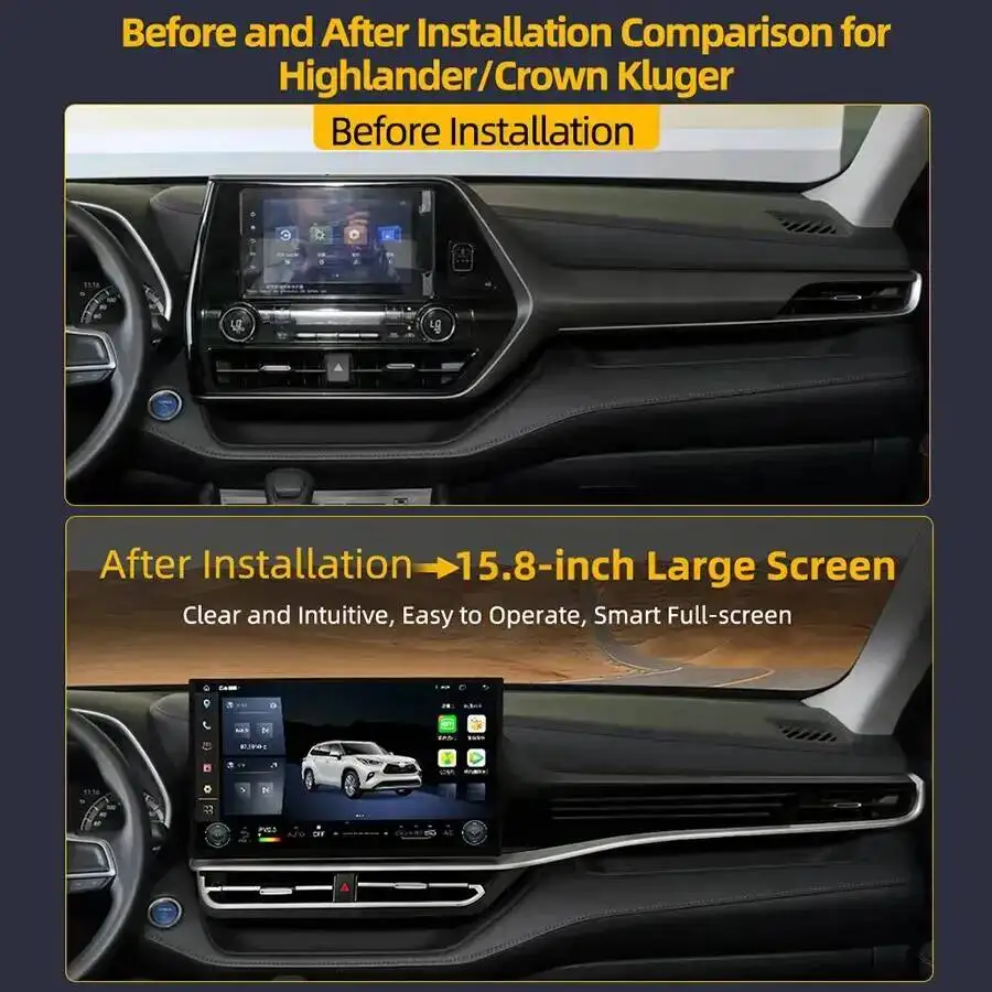 15.8inch Android Screen Multimedia Bluetooth For Toyota Highlander Crown Kulger 2022-2025 Stereo Car GPS Navi Carplay Autoradio