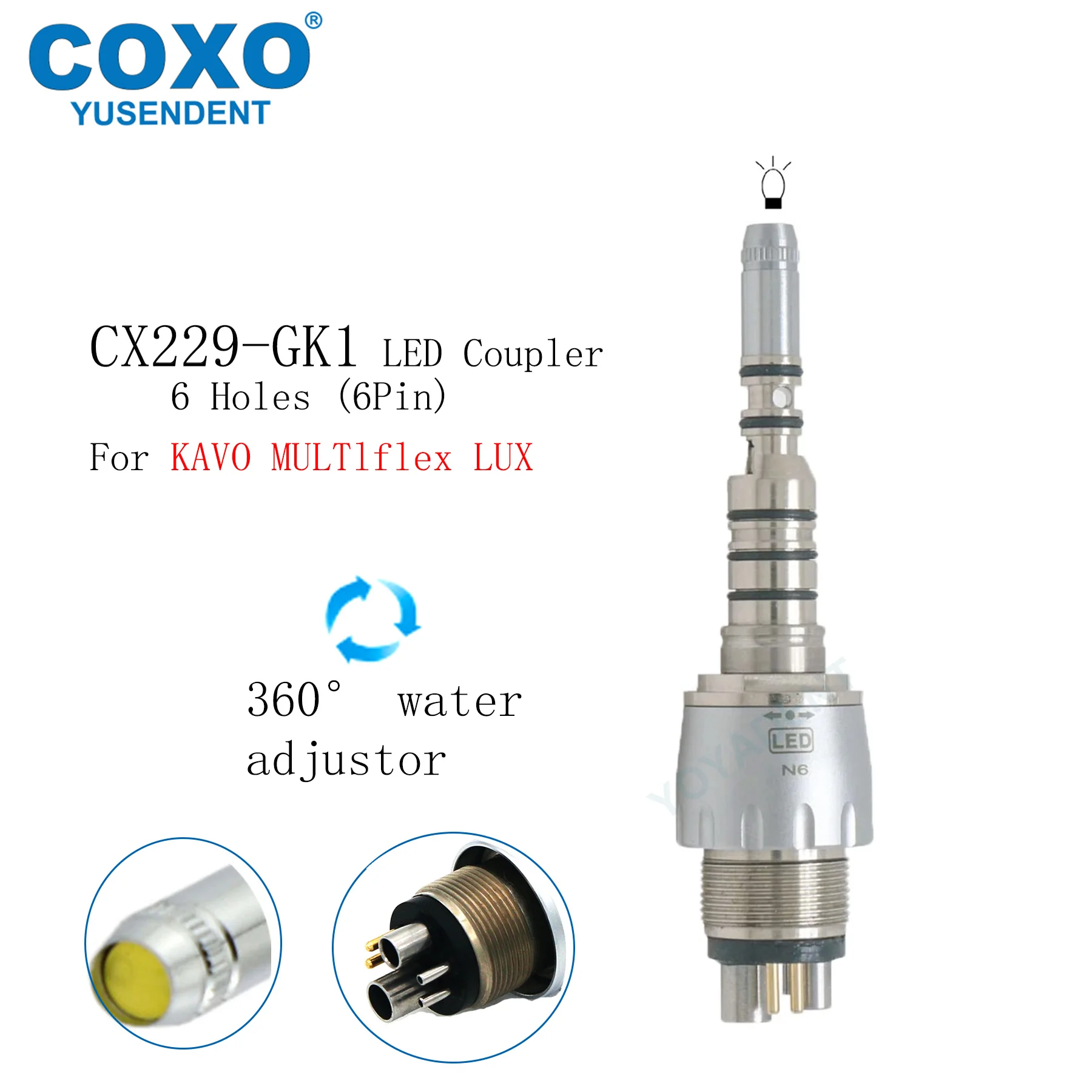 COXO CX207-G Tandheelkundige Turbine Fiber Optic Hoge Snelheid Handstuk FG Bur Handstuk Standrad/Koppelkop LED Koppeling 6 Pin Fit KAVO