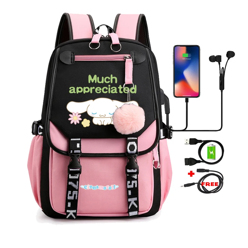 

MINISO Sanrio Anime Cinnamoroll Backpack Kawaii Backpack Women Harajuku Cute Mochila for Teenage Girls Multi Pockets School Bag