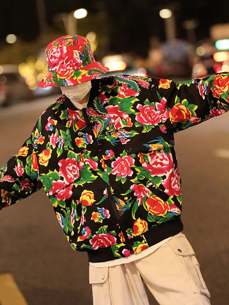 

Мужская бейсбольная куртка Northeast Big Flower, повседневная свободная куртка-пилот, весна 2024, модная, универсальная, молодежная, в американском стиле