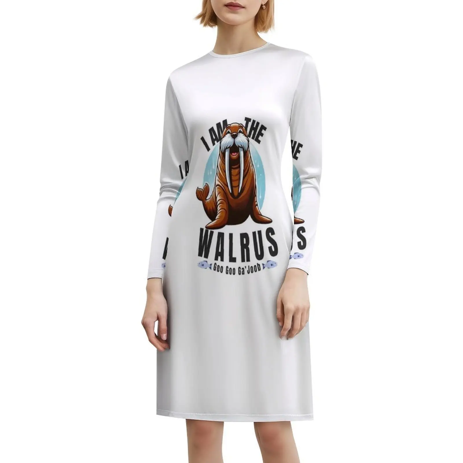 فستان I Am The Walrus' على الطراز الكوري للنساء فستان كاجوال أنيق للحفلات أو الارتداء اليومي موسيقى كلمات الفظ واللفة الكلاسيكية #6