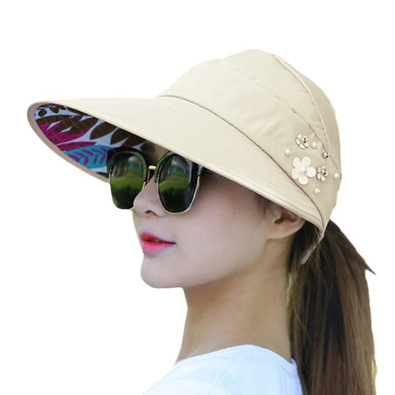 Fashion Womens Ladies Summer Vacation Wide Brim Foldable Sun Hat Anti-UV Beach Visor Caps Casual Hats