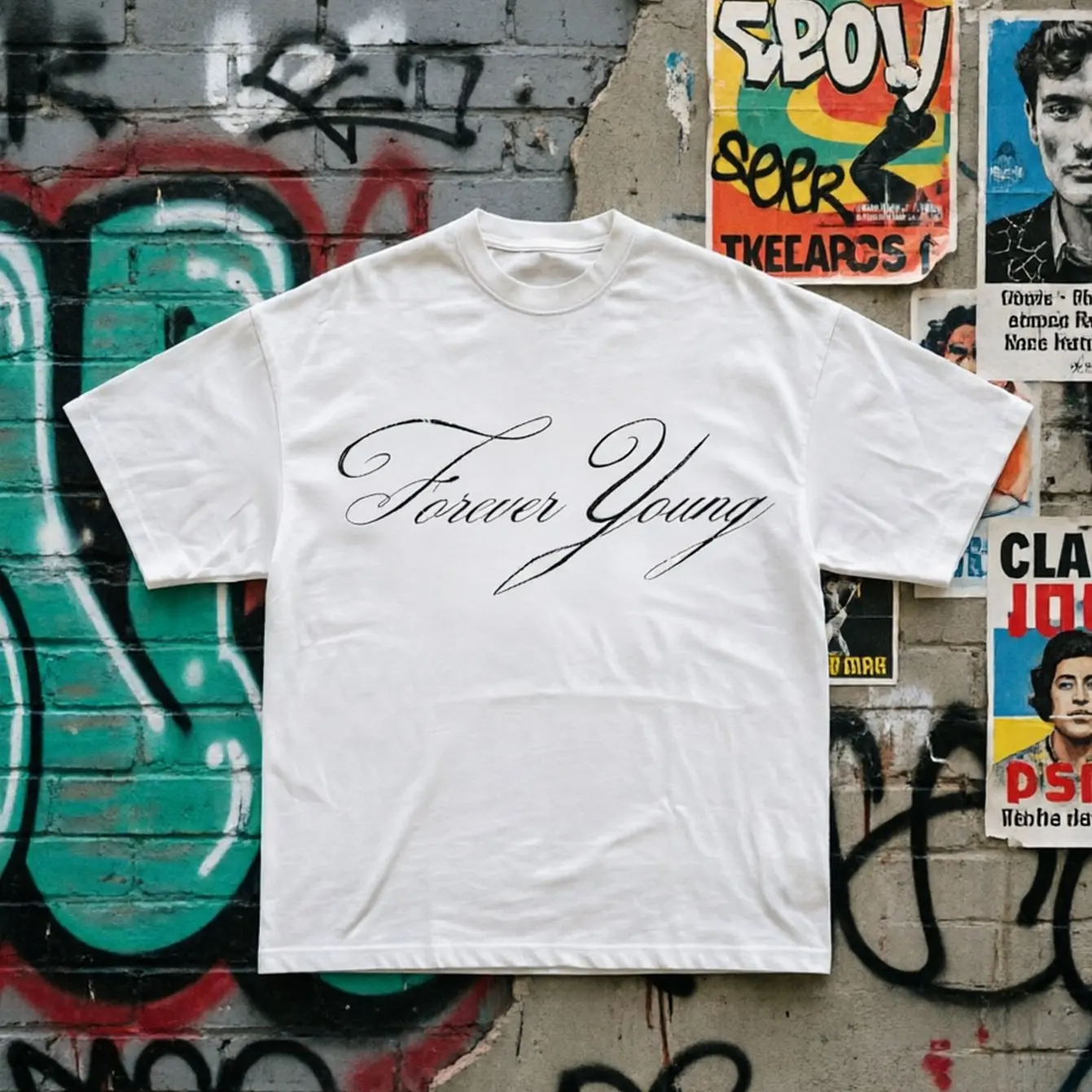 Forever Young T-shirt Font Calligraphy Minimalist White Suitable for Beach, Outdoor, and Daily Wear, Perfect Choice for Men
