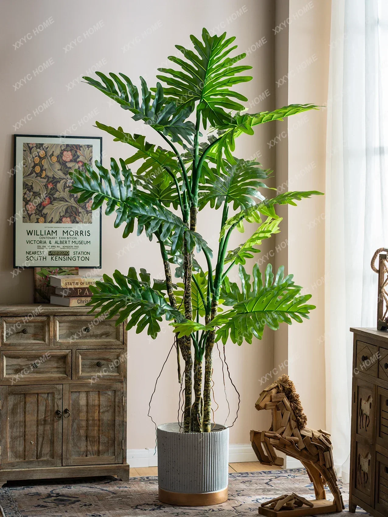 Philodendron Cellum Plant Indoor Woonkamer Decoratie Groot Blad Tropische Nep Bomen Bonsai Groen woonaccessoires