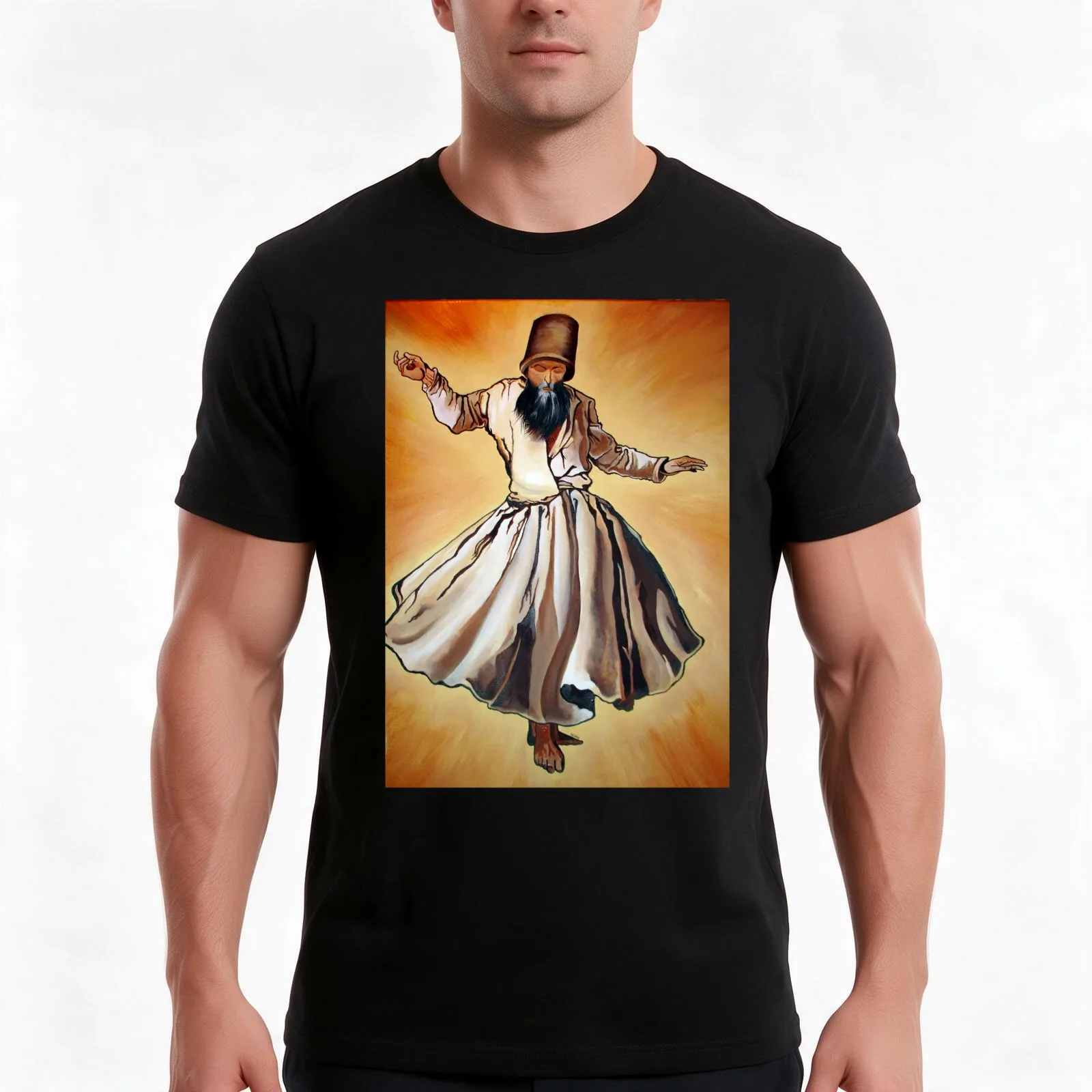 Dancing Dervish Ottoman Dynasty Art T-Shirt, Summer Casual Cotton Tee, Oversized Streetwear Tops, Vintage Graphic Print