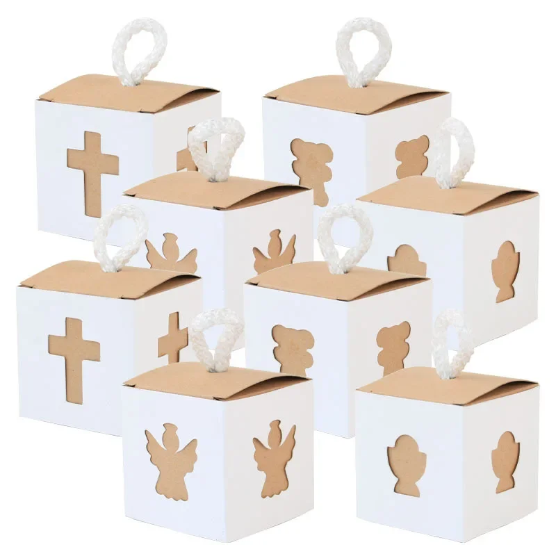 50pcs European angel bear Holy Grail cross retro kraft paper square box candy packaging wedding candy box wj105