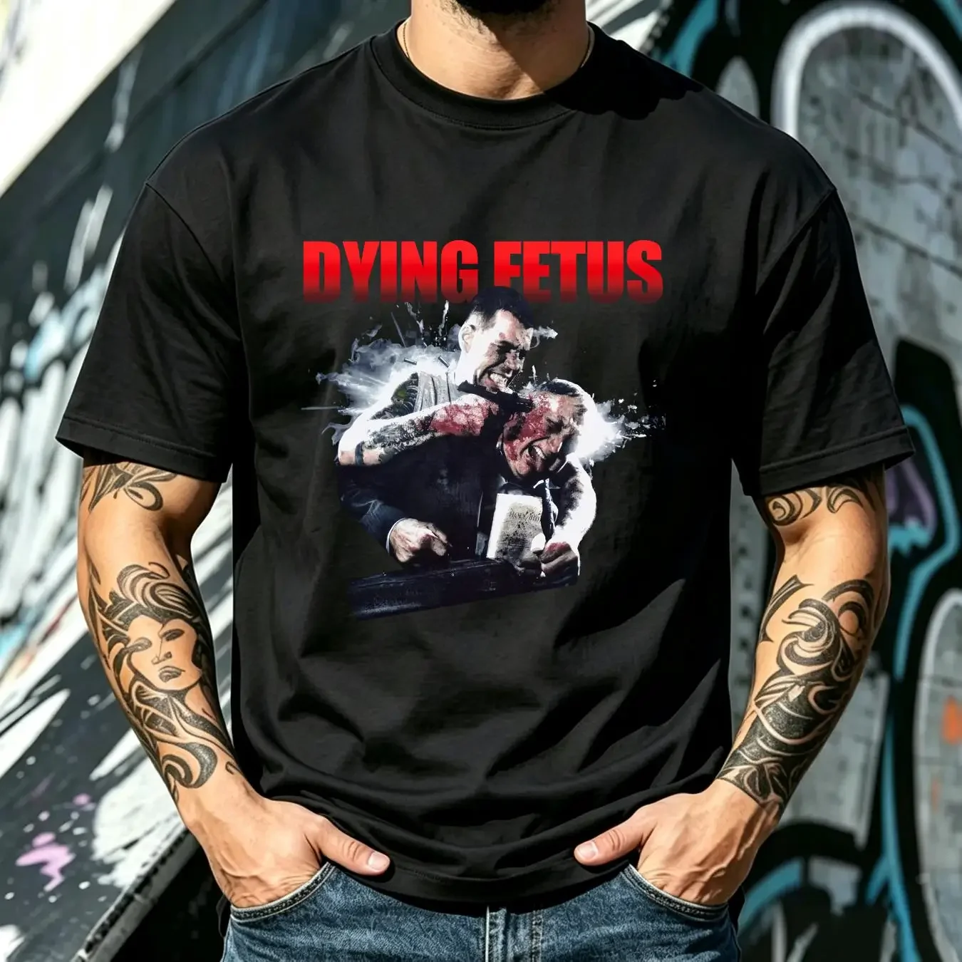 washed T Shirt Dying Fetus Descend Into Depravity  Black Men S to 5XL PM885 vintage Washed Comfortable Top For Everyday Wear