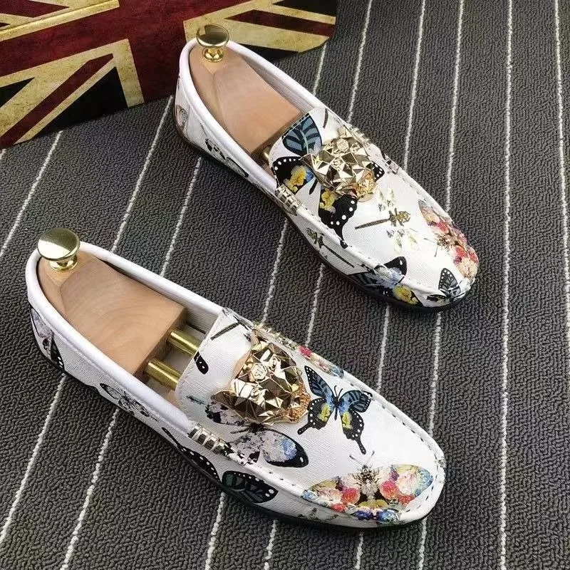 Butterfly print man drivers loafers shoes for man designer shoes brand Tiger-head logo slip on casual shoes men flats