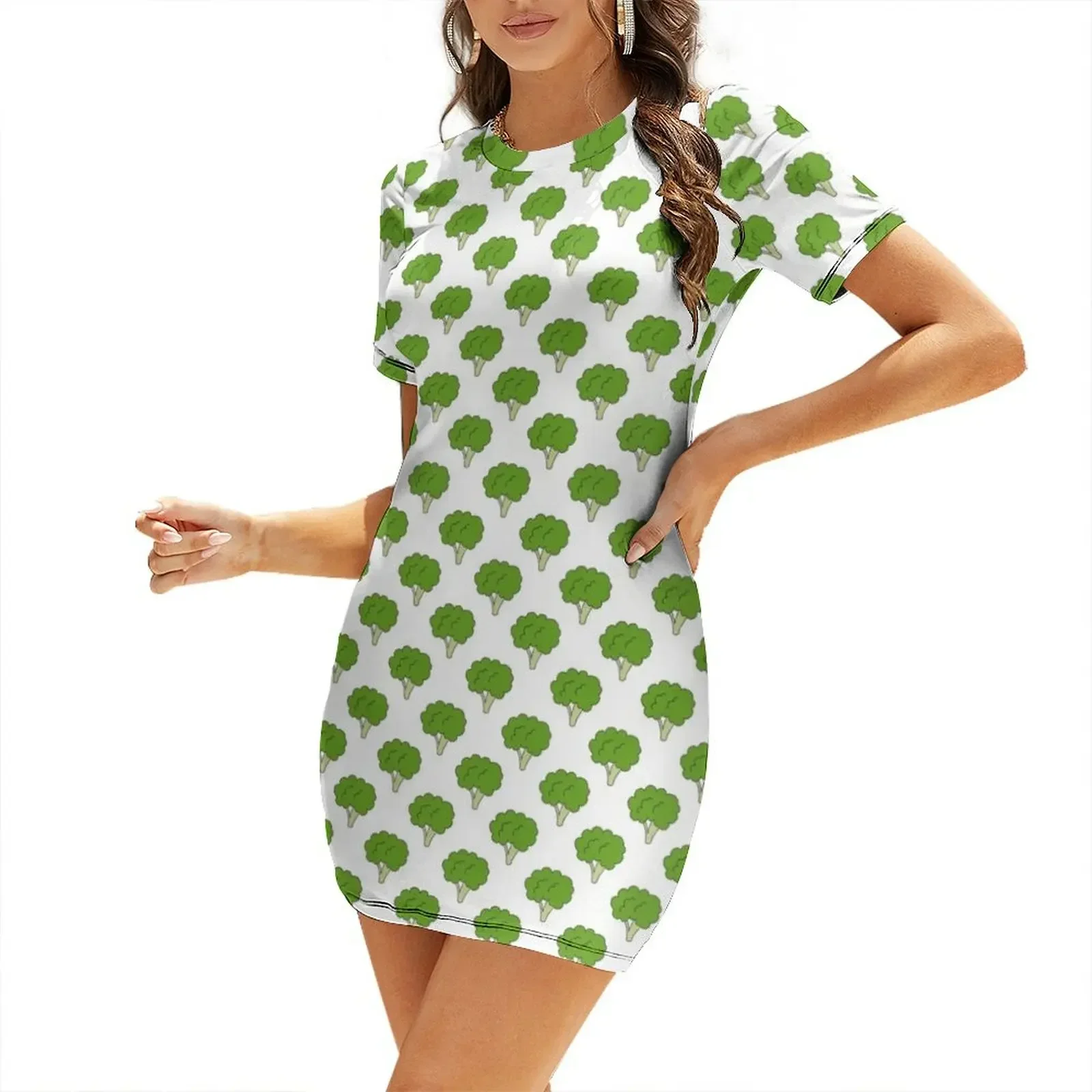 

broccoli pattern Short-Sleeved Dress birthday dresses for women evening dress woman dress women elegant luxury