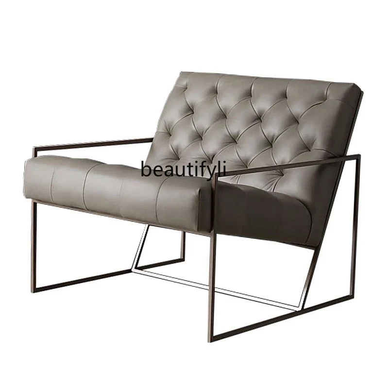 Nordic Iron Soft Bag Sofa Leather Double Sofa Chair American Fabric Three-Seat Sofa