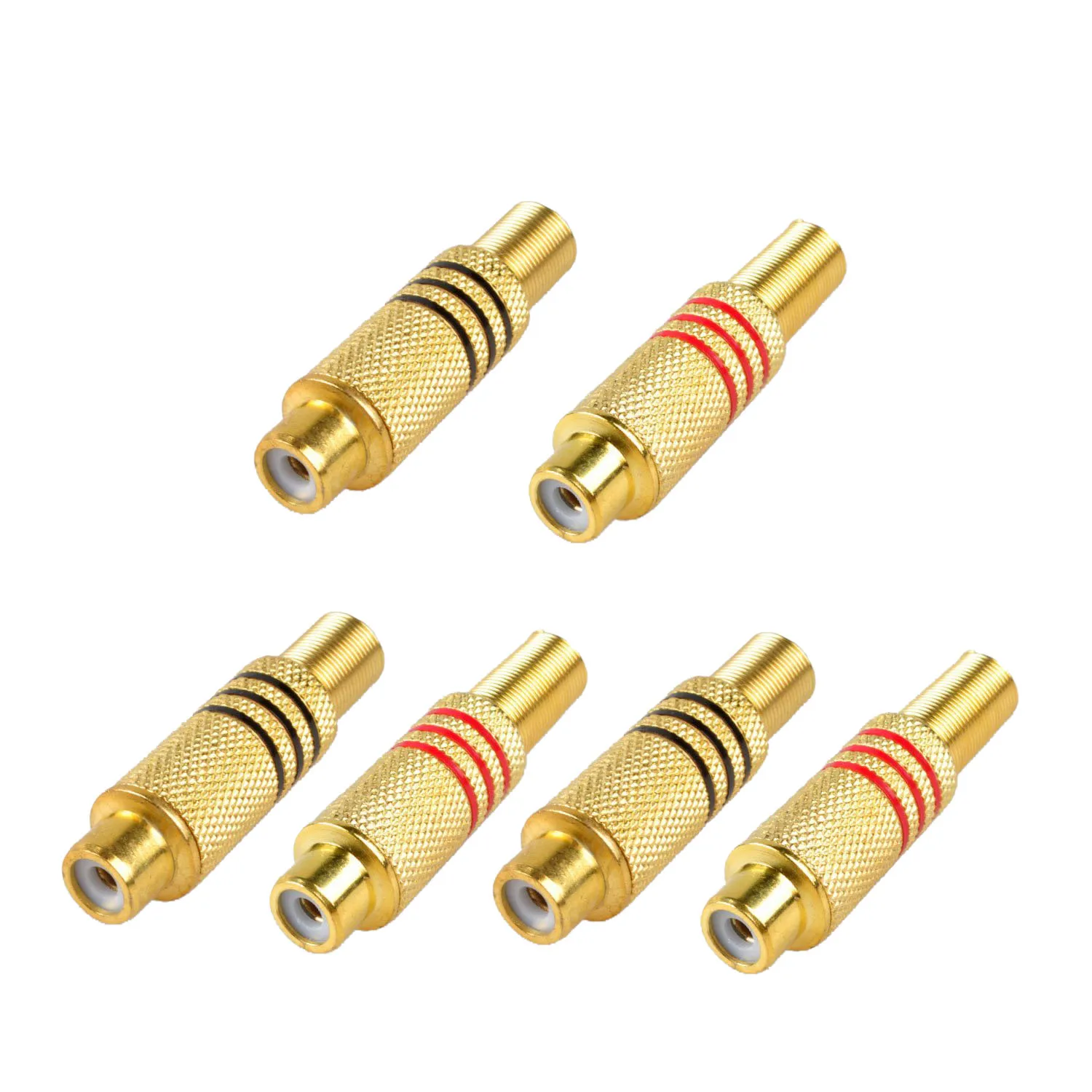 Connector Plug,6-Pack Female Plug Screws Audio Video In-Line Jack Adapter Gold Plated Solder Type,gold