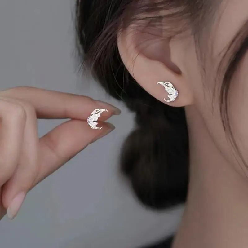 2 Pairs Silver Creative Small Angel Wings Earrings For Women Girls CZ Studs Wedding Party Luxury Ear Jewelry Birthday Gifts