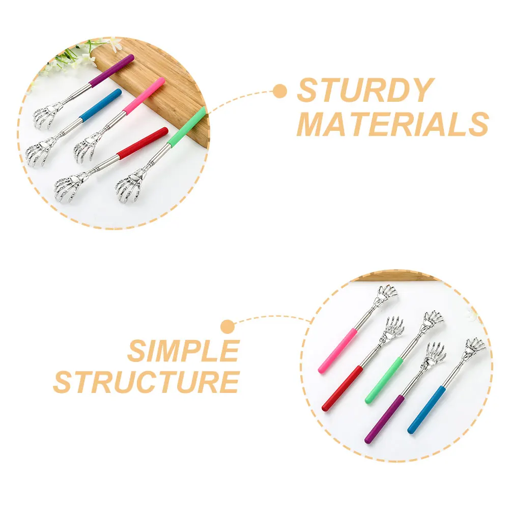 

5pcs Back Scratcher Itchy Tickling Artifact Extendable Long Handle Manual Scratcher Durable Stainless Steel Body for Elderly