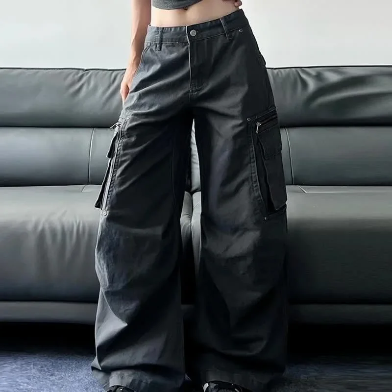 Men's Vintage Curved Leg Cargo Trousers Straight Leg Baggy Streetwear Jeans