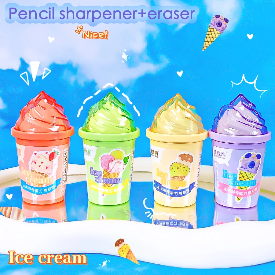Aesthetic stationery back to school supplies Kawaii Stationery items ice cream Erasers rubber cute Pencil sharpener