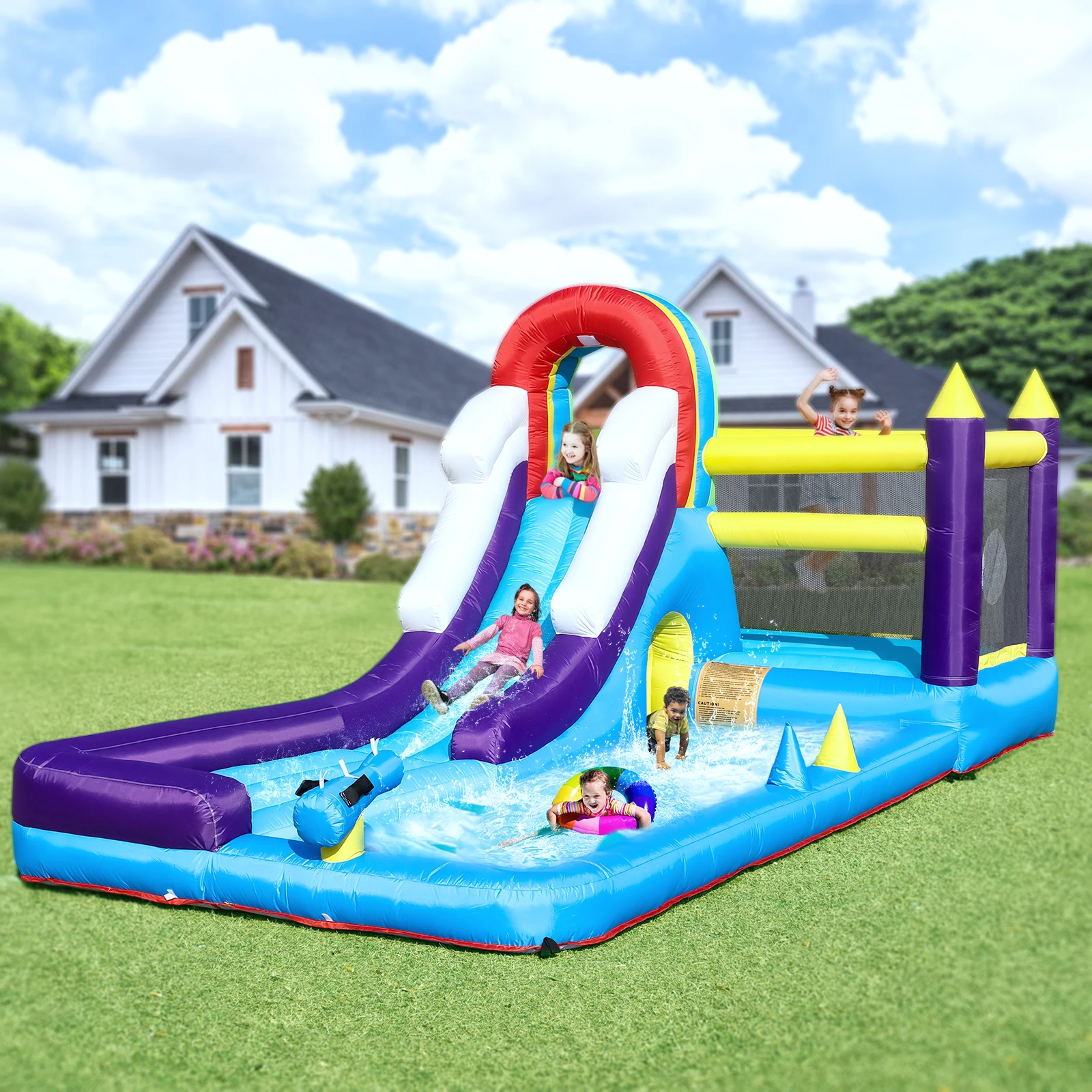 Nadmuchiwana tęczowa zjeżdżalnia wodna Nadmuchiwana trampolina plac zabaw dla dzieci basen dla dzieci nadmuchiwana zjeżdżalnia