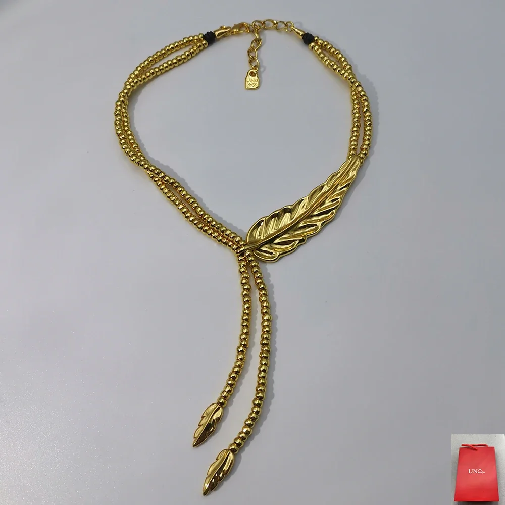 Luxury 2024 Spain new noble and elegant gold feather bead Y-shaped chain women's accessories Valentine's Day gift