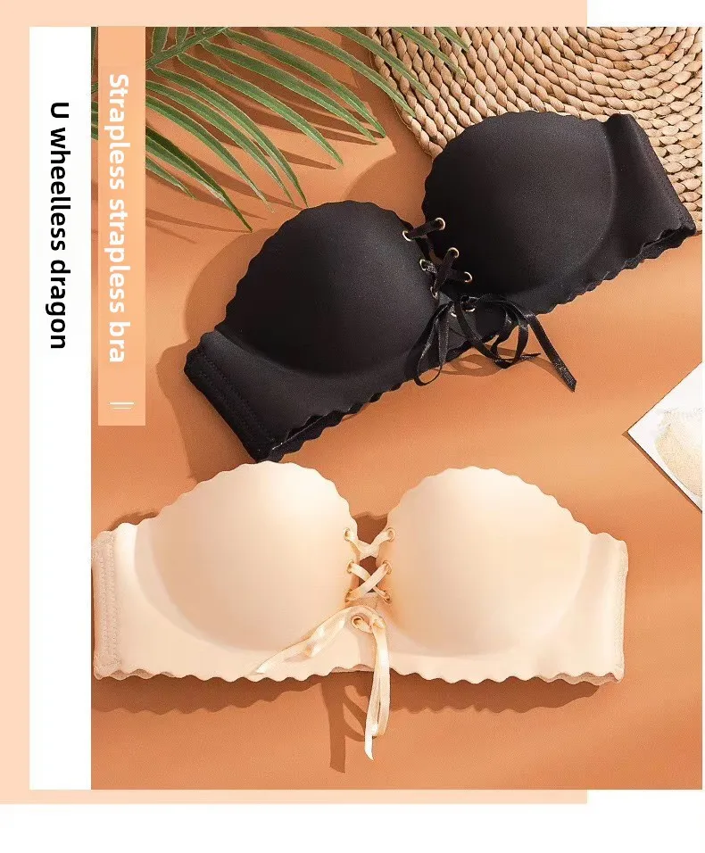 Trägerloser BH für Damen: Push-up, rutschfest, mit verstärkter Unterstützung, Tube-Top, umwickelbar, für kleine Größen – Detail 12