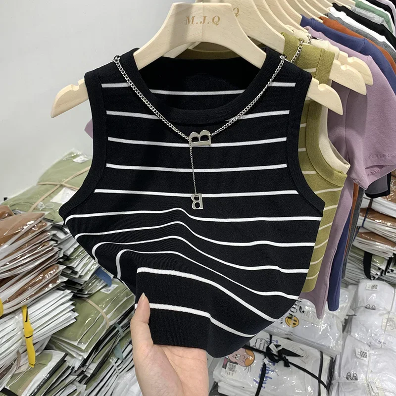 Damen Tanktop & Camisole: Neue Basic-Unterwäsche mit Streifen, Ketten und Elastizität – Sommer 2026 Wild Crop Tops
