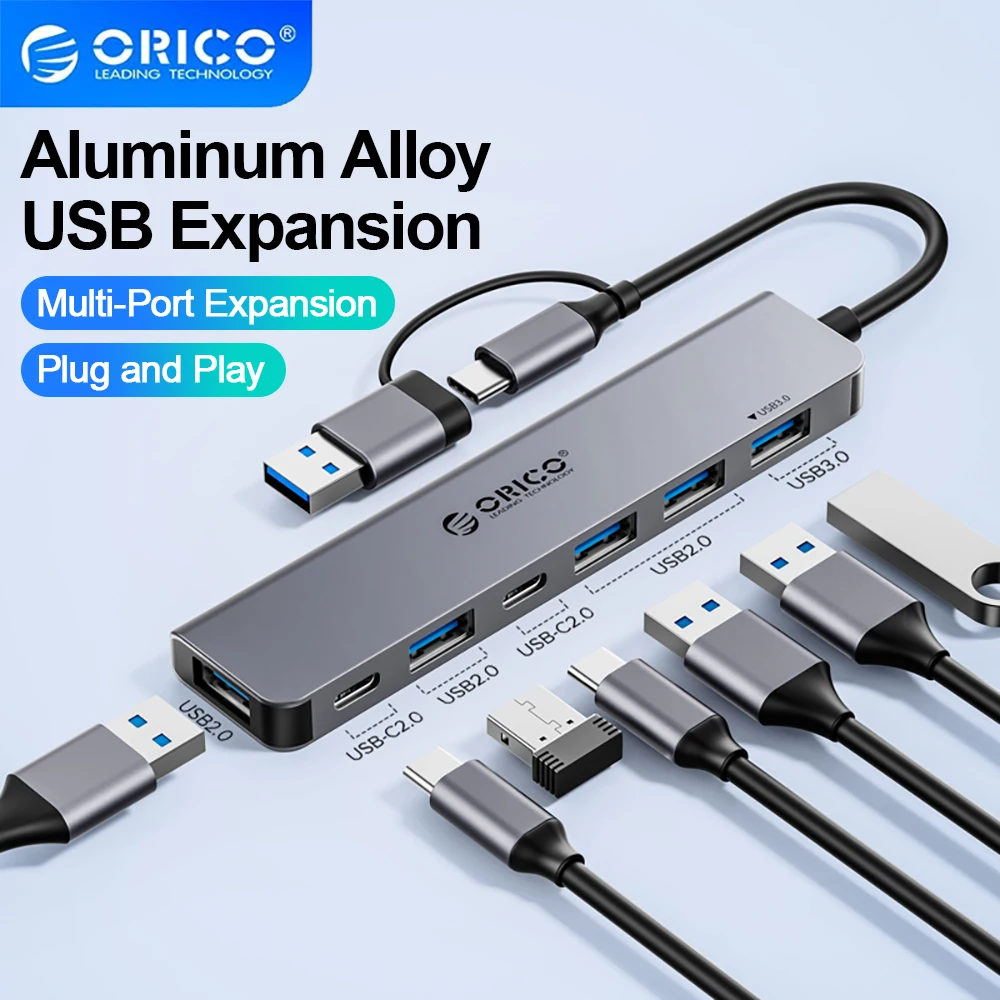 ORICO USB HUB 4-7 Port USB Type C to USB 3.0 HUB Splitter Expansion Docking Station Aluminum OTG Adapter Computer Accessories