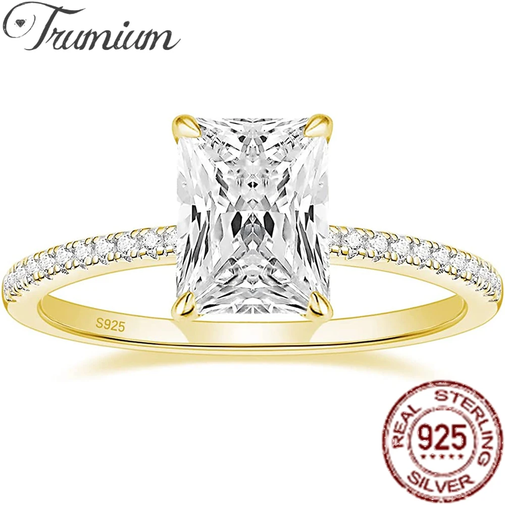 

Trumium 3CT 925 Sterling Sliver Engagement Rings for Women Radiant Cut Cubic Zirconia Wedding Band CZ Promise Ring 7*9mm