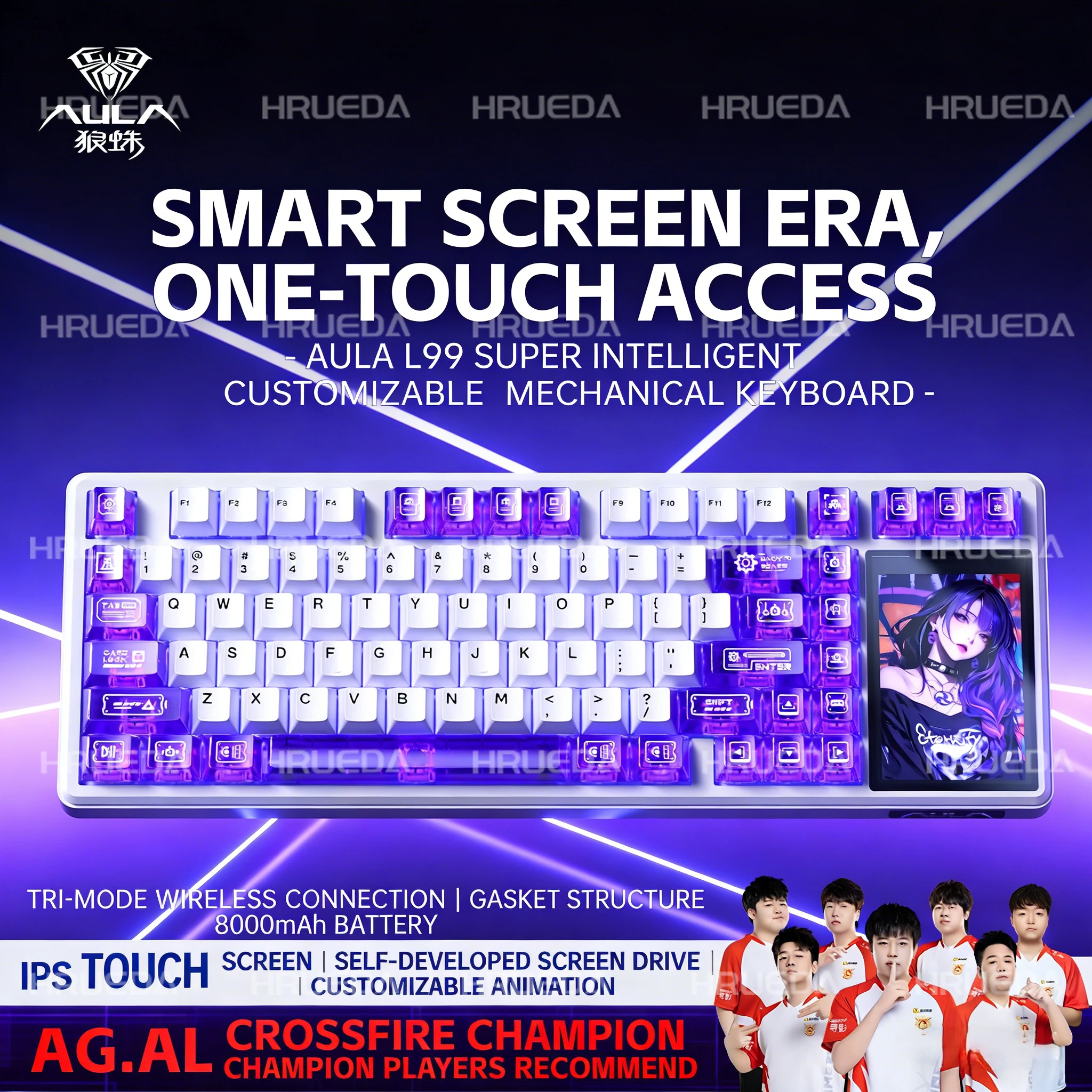 

AULA L99 Intelligent Screen Mechanical Keyboard IPS Touch Screen 8000mAh 3 Mode Connection Keyboard for E-sports Gaming Computer