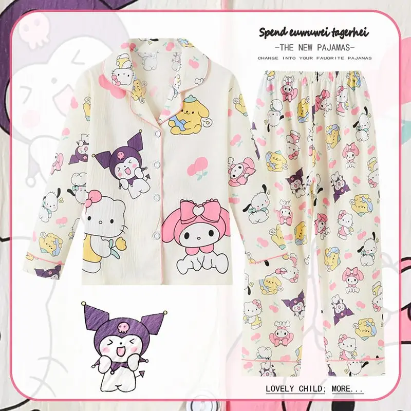 

Cinnamoroll Cartoon Kuromi Children Girl Pajamas Autumn Cloud Cotton Set Comfort Kawaii Anime Sanrio Fashion Home Wear Set New