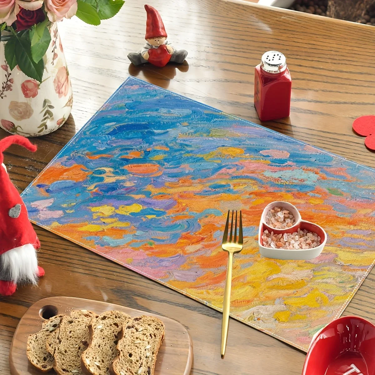 Vibrant Impasto Art Table Mats Colorful Swirling Sunset Textured Painting Pattern Placemat for Creative Home Dinner Decor