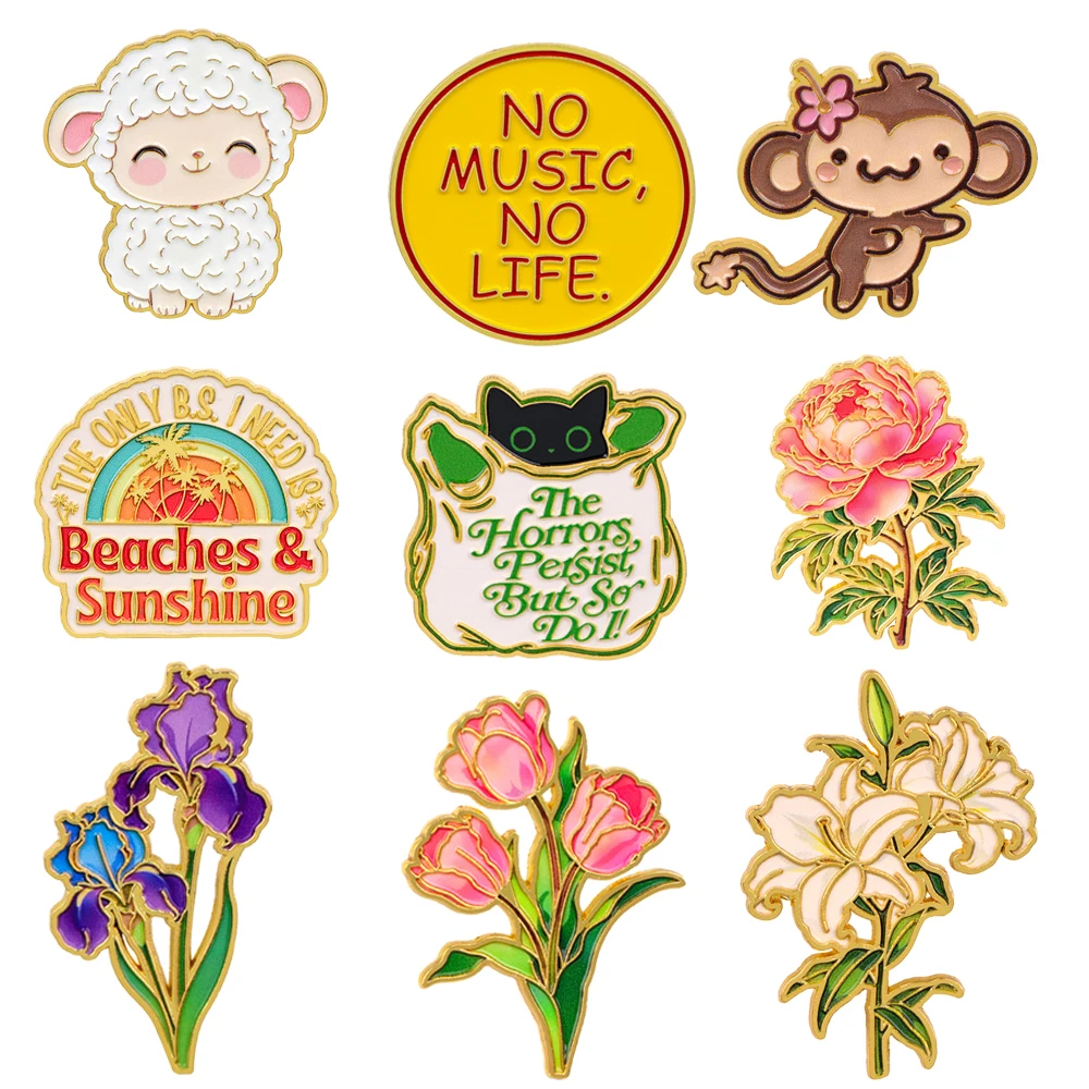 Cartoon-Schaf-Affen-Schwarzkatzen-Blumen-Emaille-Pin-Anstecker für Rucksack, Damenbrosche, Kleidungsschmuck, Modeaccessoires, Geschenk