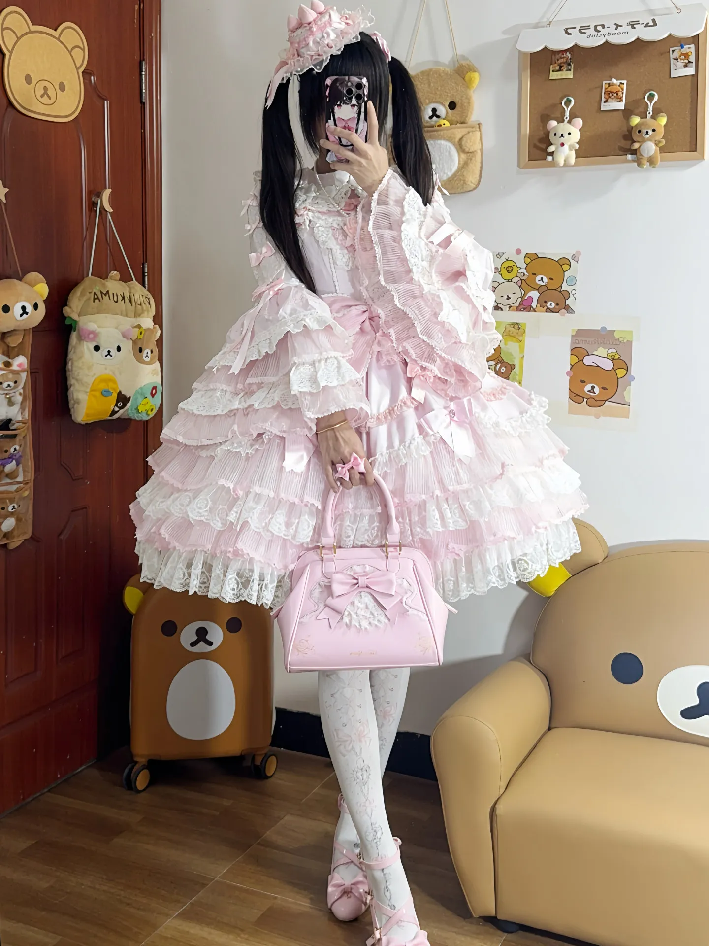 Women's Top-Handle Bags Kawaii Girls Handbags Lolita Style Shell Handbag with Lace Bow PU Leather Crossbody Bags for Lady view 6