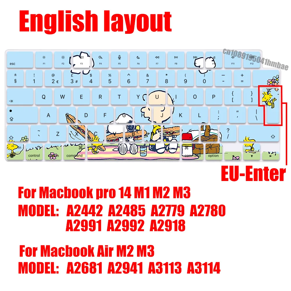 Cartoon Hund s-snoopys eu Layout weiche Silikon Tastatur abdeckung für MacBook Pro 14 m1 m2 a2442 a2485 a2779 air m2 a2681 a2941