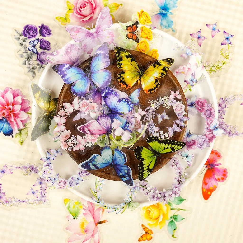 Clear PET Butterfly Flower Sticker Pack 56 Sheets, Delicate Dreamy Botanical Decorative Stickers for Craft Papery Pop Store