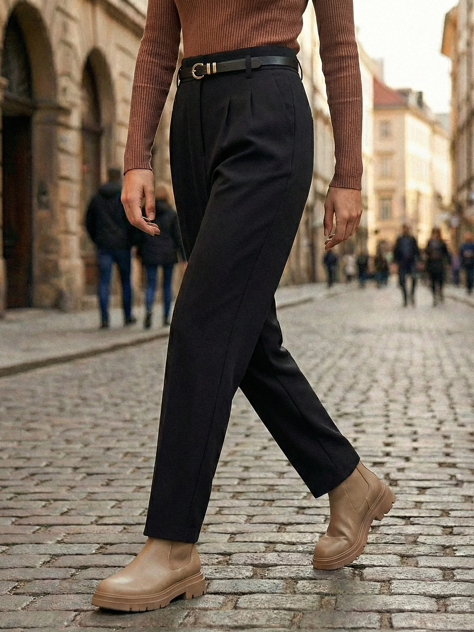 EDSA dames getailleerde hoge taille broek met riem rechte pijpen lange broek voor kantoordame streetwear