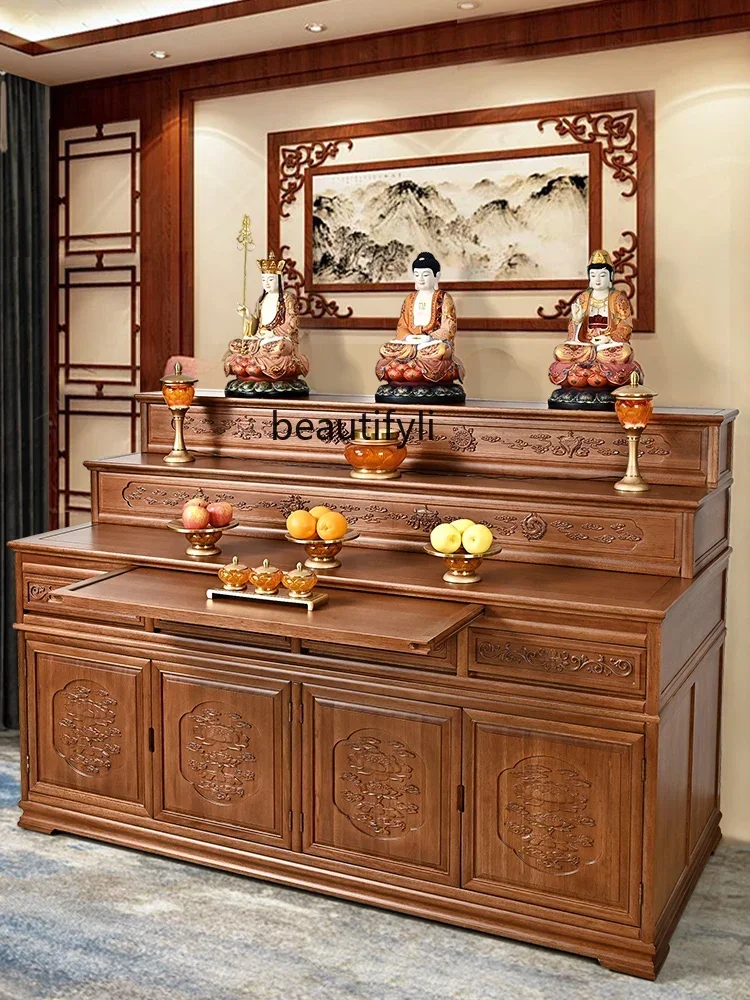xx1xx1`Three-layer solid wood golden pear offering table Buddha table, offering table Household living room