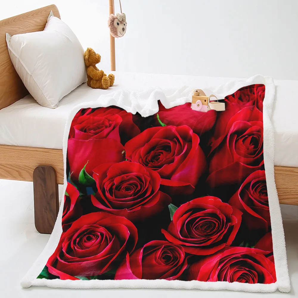 

Floral Rose 3D Full Printing Blankets For Beds Sofa Thick Plush Weighted Throw Blanket Soft Warm Nap Cover Travel Picnic Blanket