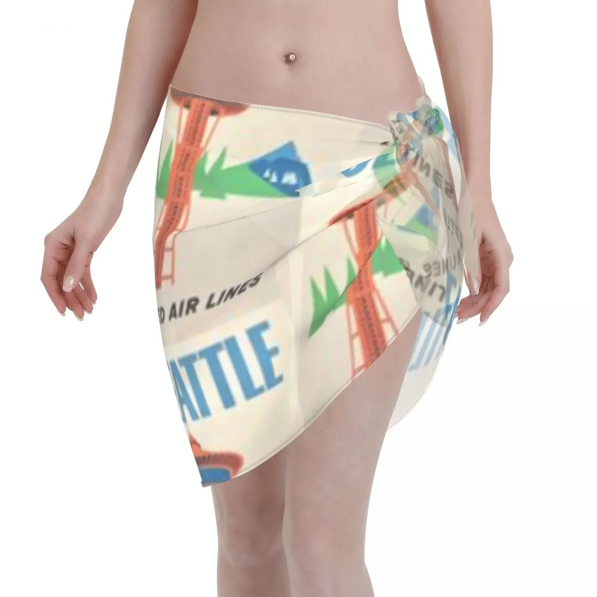Promotion SEATTLE United Airlines Travel Poster SEATTLE Travel Women's Beach Wrap SkirtGarden Pool Leisure Beach Cover Skirt