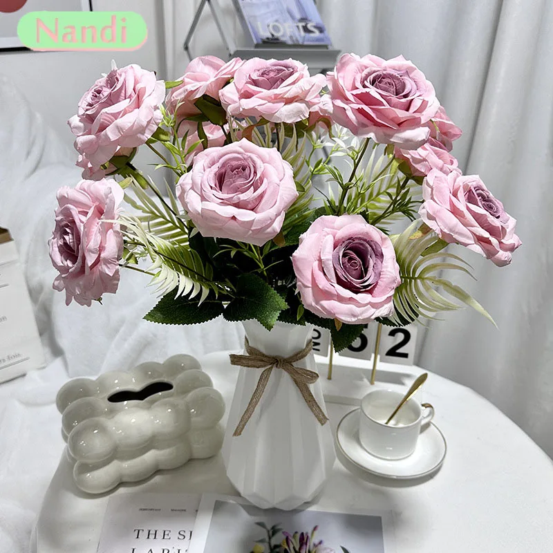 7-Köpfige Künstliche Rose für Hochzeitsdekoration, Partyzubehör, Blumenarrangement, Kunst-DIY-Dekoration, Garten- und Landschaftsgestaltung