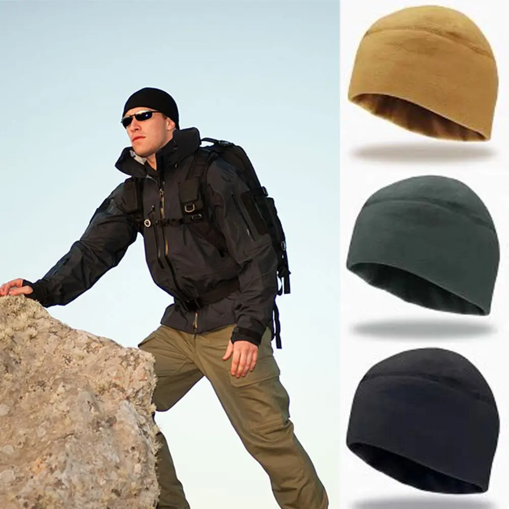 Solid Color Fleece Hats Men Women Windproof Bonnet Hiking Caps Skullcap   Cap Ski Baggy Hat Cuffed Beanies