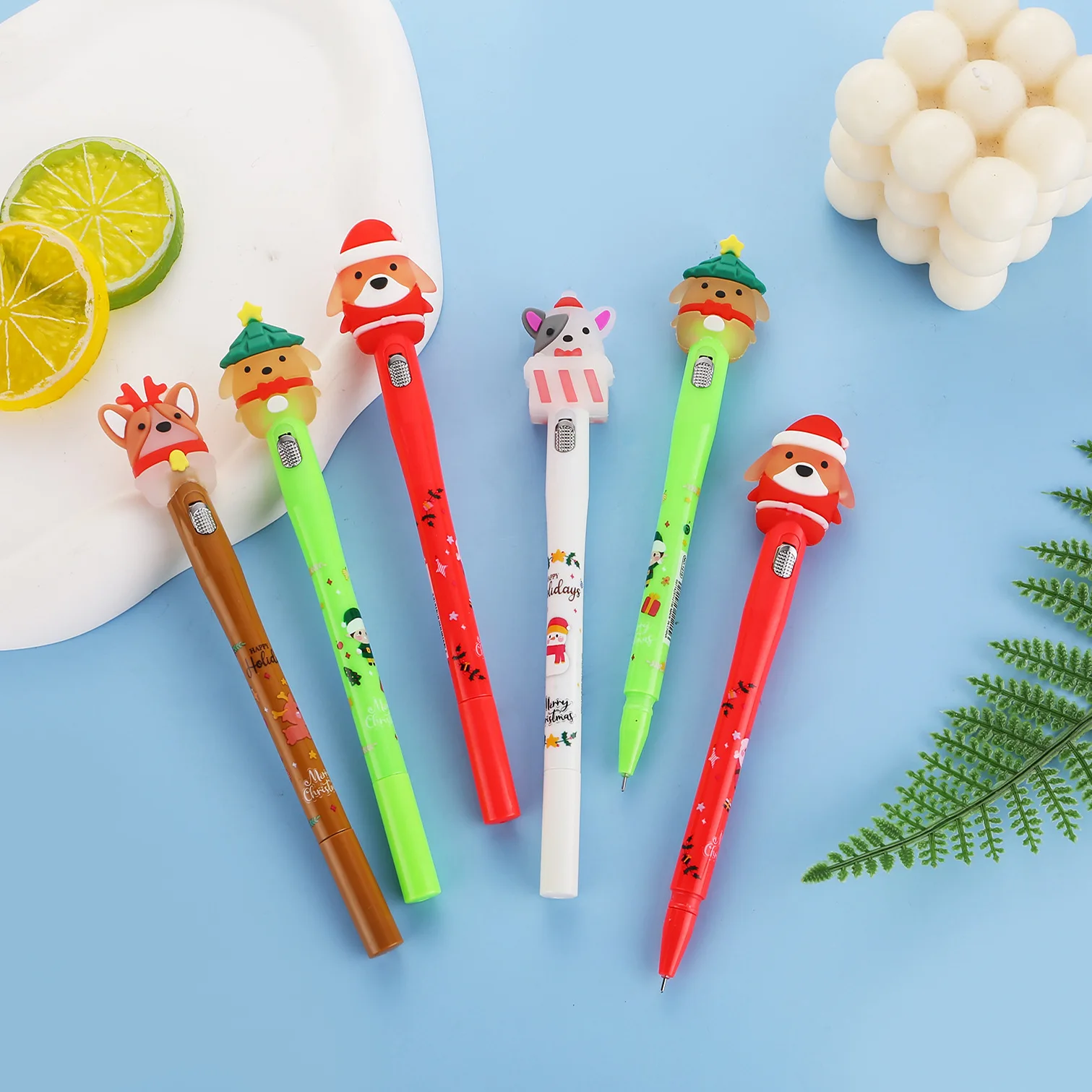 24/72 Pcs New Christmas Glow Pen LED Light Christmas Gel Pen Christmas Animal Styling with Light Prize