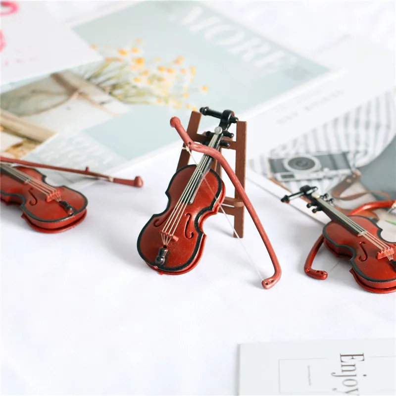 Dollhouse Miniature World Violin Instrument Ornament Scene Model Shooting Props DIY 1/6 1/12 Fingertip Toys