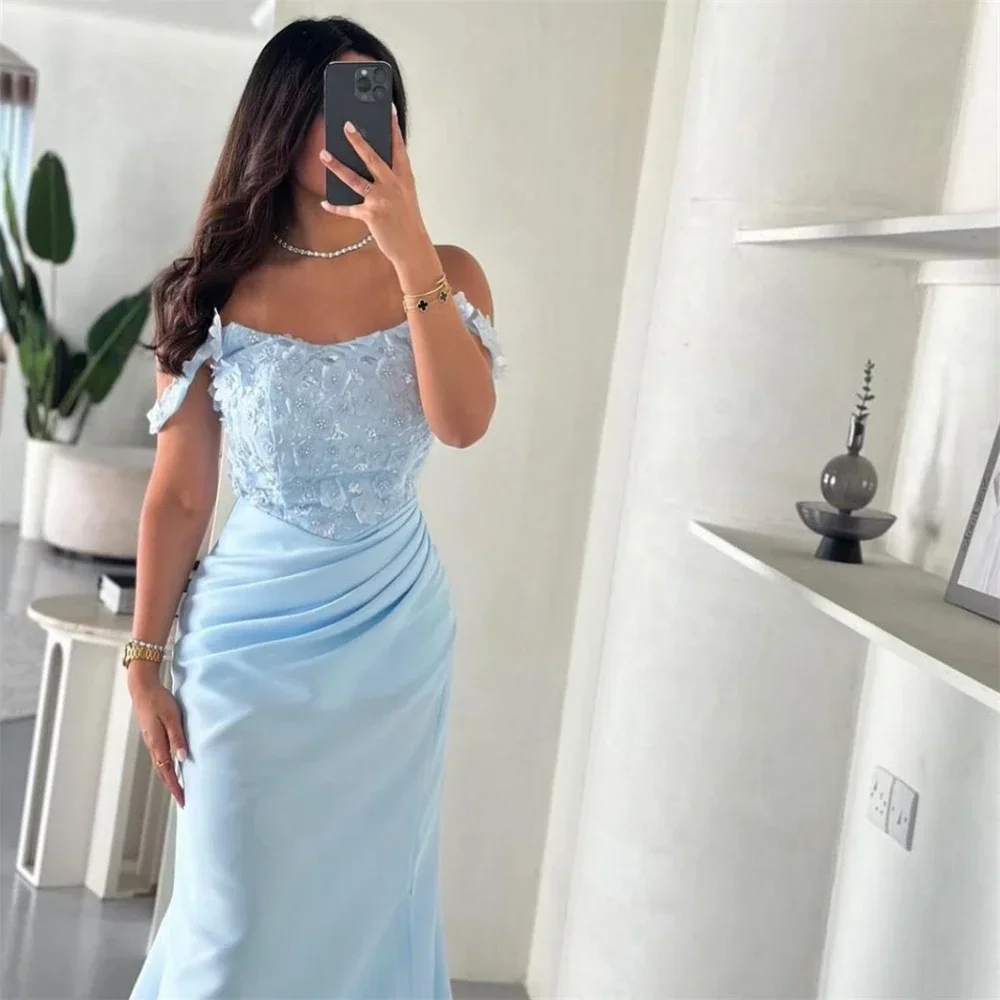 Customized Gown Prom Dress Saudi Arabia Scoop Neckline Mermaid Hi-Lo Length Shirred Applique Flower Bespoke Occasion Dresses For