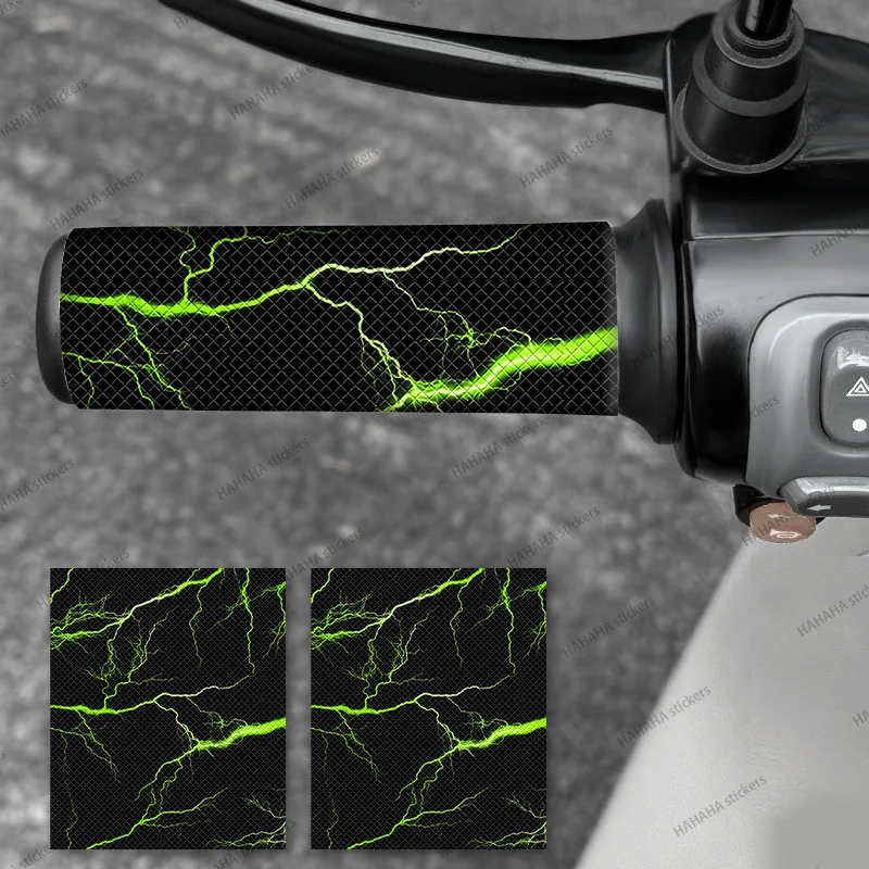 2Pcs Cool Lightning Handlebar Vinyl Decals, Waterproof Self‑Adhesive for Motorcycle E‑Bike Bicycle DIY Decor