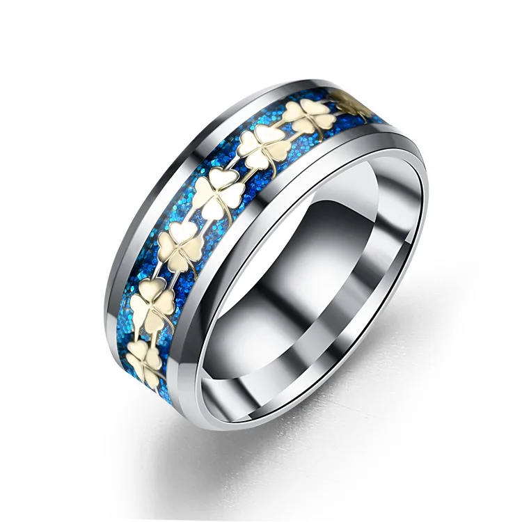 BAECYT New Fashion Micro-inlaid Glaze Four-Leaf Clover Stainless Steel Rings For Women Men Luck Ring Wedding Jewelry Accessories