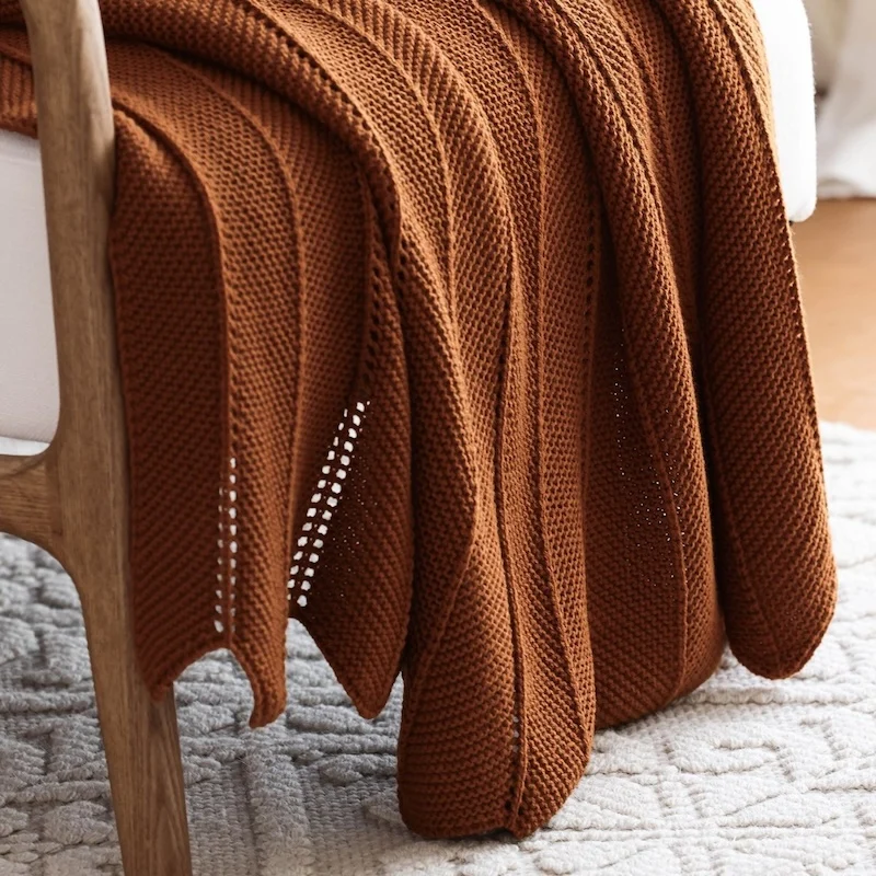 Brown Ivory Knitted Blanket Cotton Bedspread Cobertor Retro Simple Yellow Throw Sofa Bedding Home Decorations 130x180