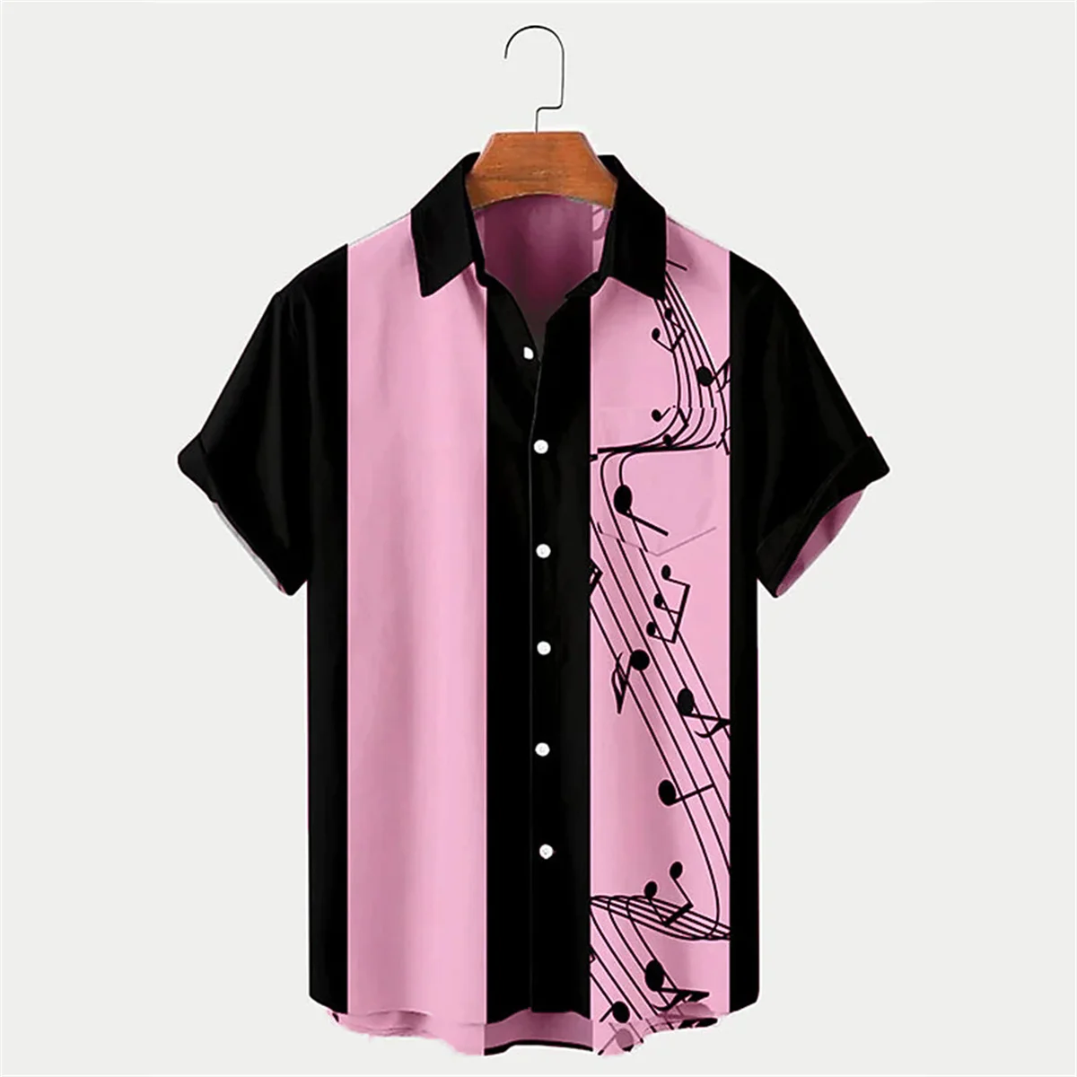 

2024 New Men's Shirt Summer Bowling Shirt Note Pattern Printed Daily Short Sleeve Button Comfortable Casual Men's Clothing