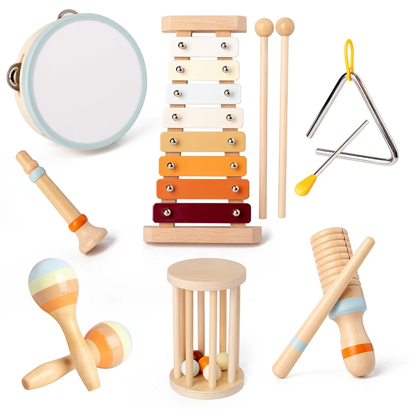 1set Toddlers Early Education Gift Castanet Sand Hammer Tambourine Kindergarten Orff Percussion Instrument Musical Toys for Baby