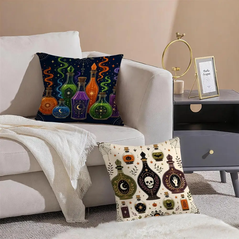 Halloween Potion Bottle Cushion Cover Pillowcase Short Plush Invisible zipper Room Sofa Cushion Cover